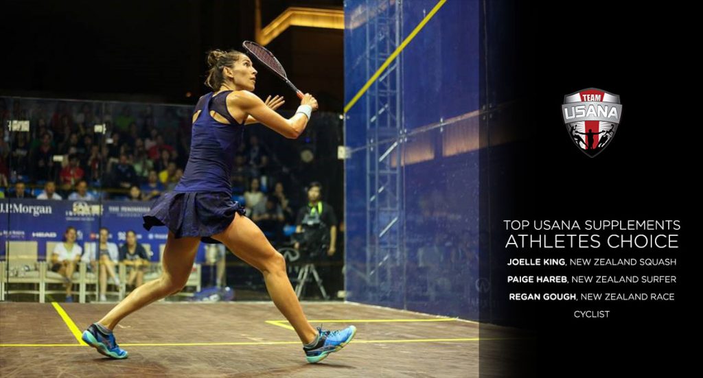Team USANA athlete's supplement choices - Joelle King playing squash